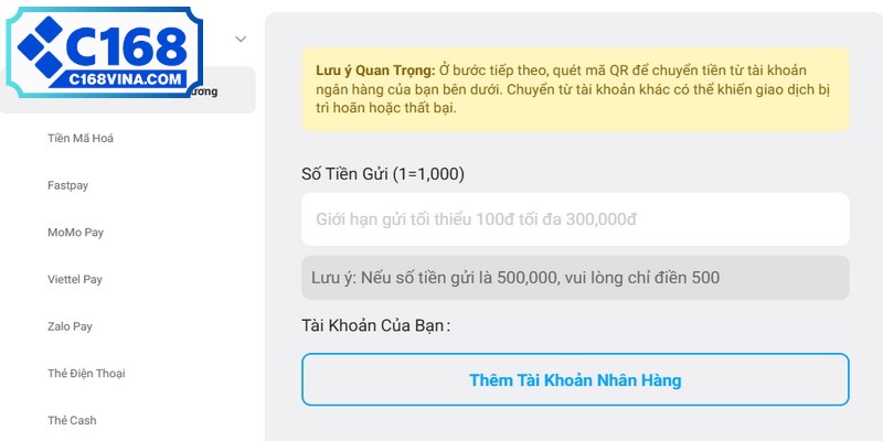 Các phương thức nạp tiền C168 nhanh gọn 